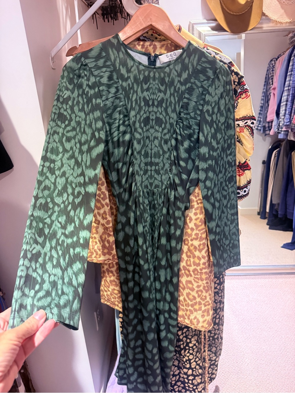 Sea New York Green Animal-Print Long Sleeve Tunic Dress